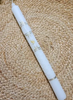 Cierge sculpté avec Colombe dorée - Personnalisable Blanc