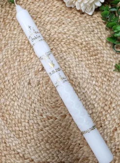 Cierge sculpté avec Colombe dorée - Personnalisable Blanc