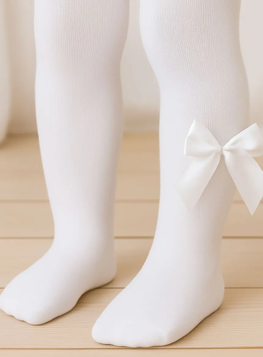 Collant de cérémonie bébé fille avec noeud satin