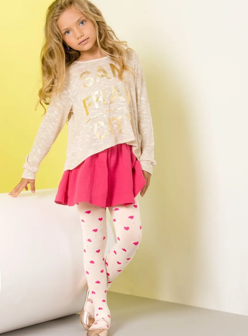 Collants blanc fille coeur couleur