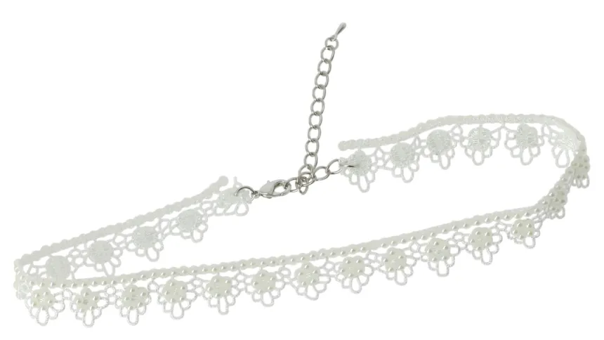 Collier dentelle et perles Blanc