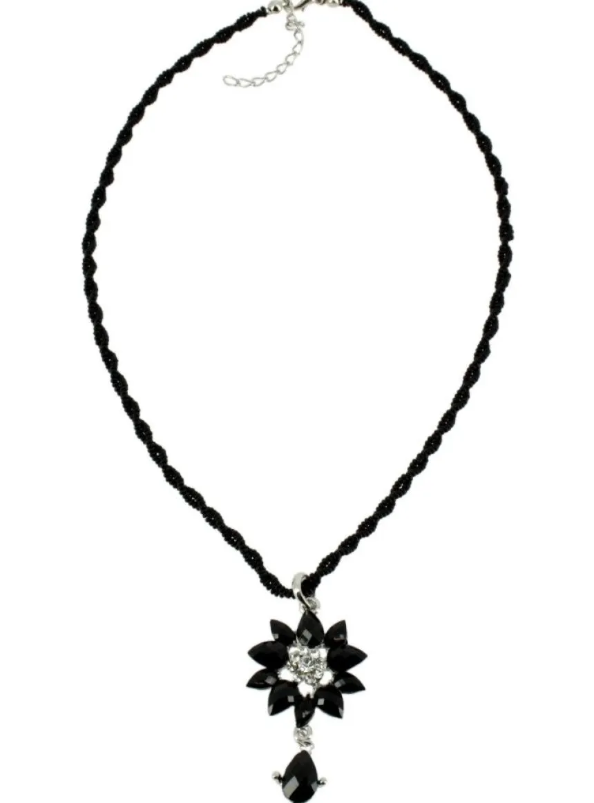 Collier de soirée strass noir et perles Noir