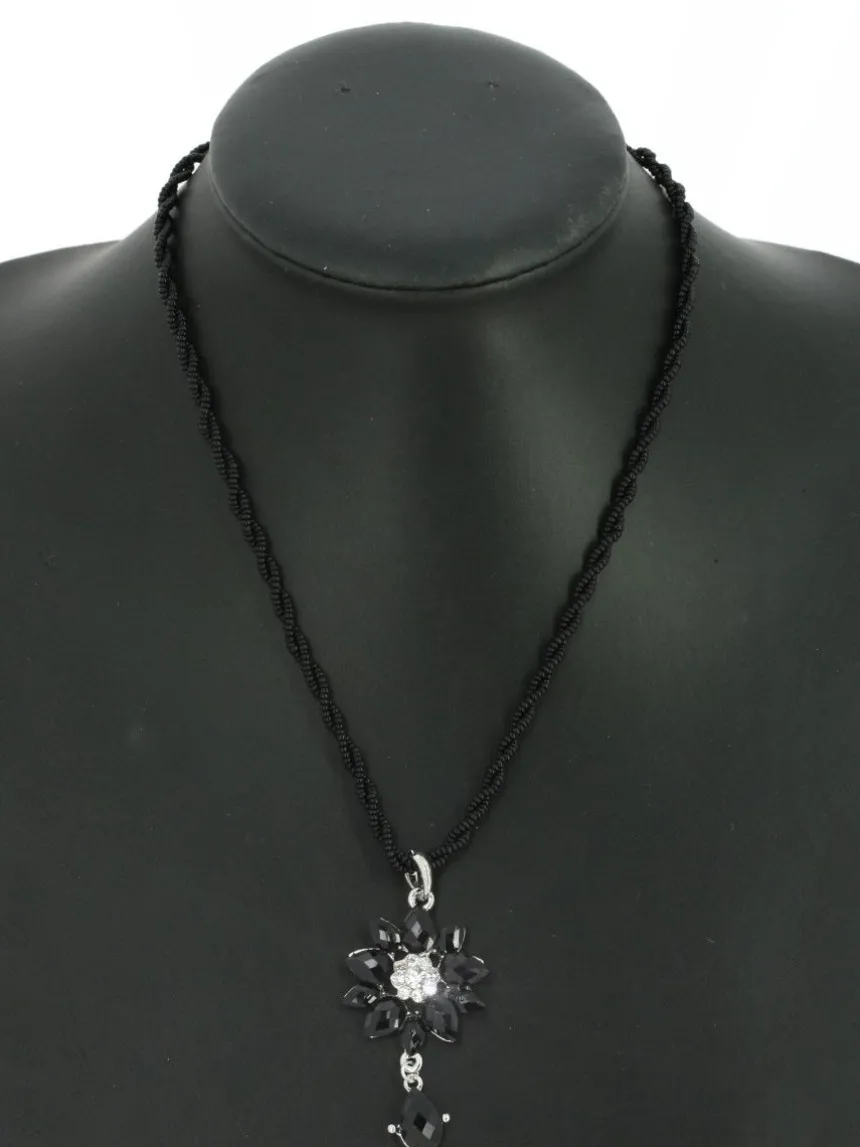 Collier de soirée strass noir et perles Noir