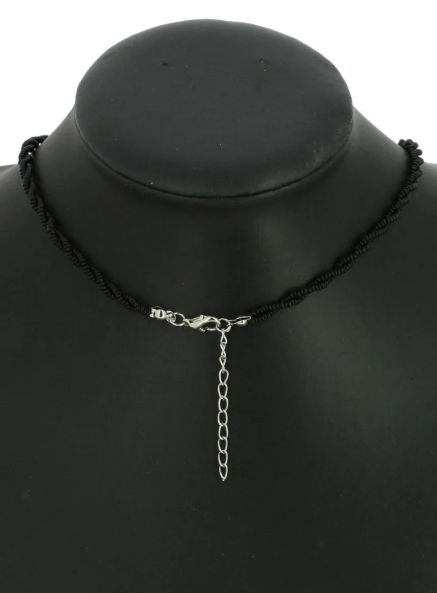 Collier de soirée strass noir et perles Noir