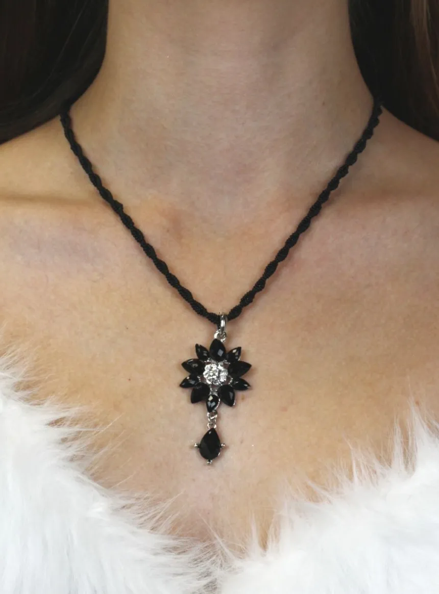 Collier de soirée strass noir et perles Noir