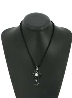 Collier de soirée strass noir et perles Noir