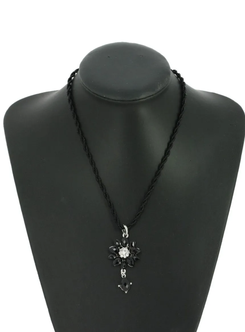 Collier de soirée strass noir et perles Noir