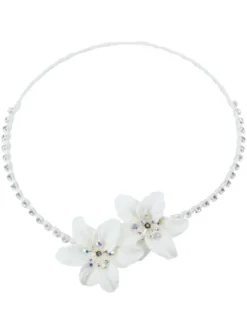 Collier mariage ouvert fleur et strass Blanc