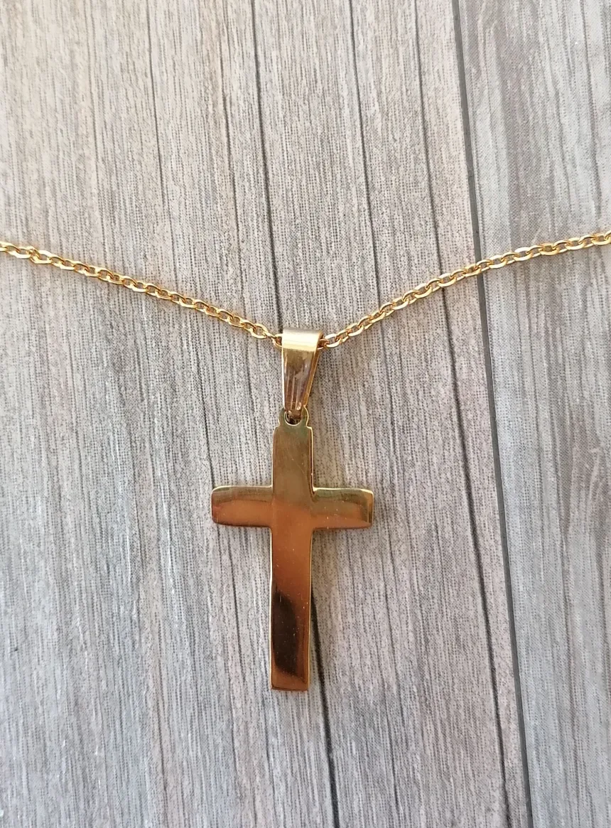 Collier pendentif Croix + boucles d'oreilles