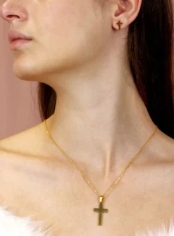 Collier pendentif Croix + boucles d'oreilles