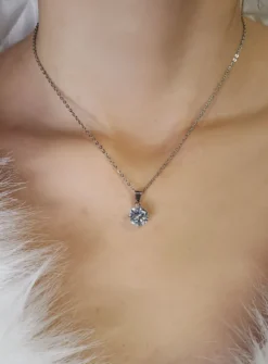 Collier pendentif strass en Solitaire Gris argent
