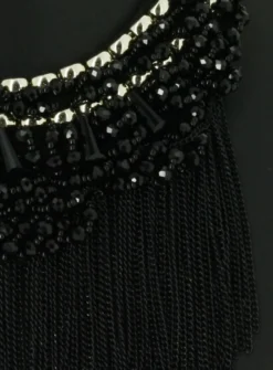 Collier plastron et perles Noir