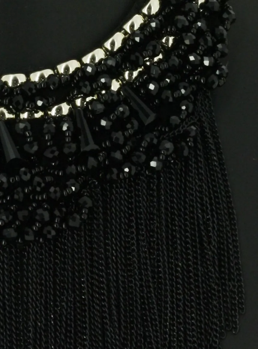 Collier plastron et perles Noir