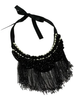 Collier plastron et perles Noir