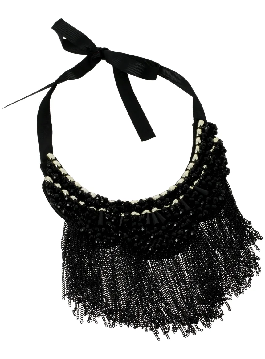 Collier plastron et perles Noir