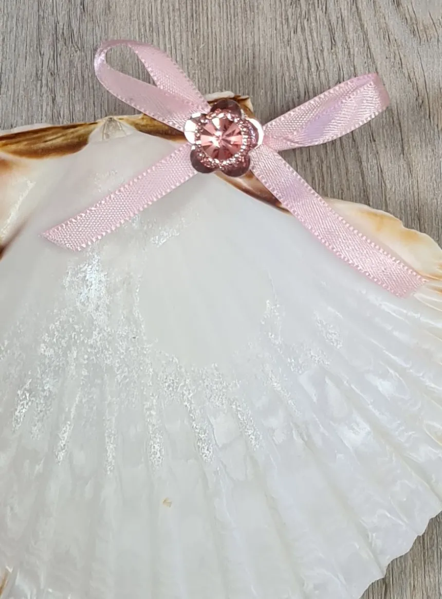 Coquille de baptême strass fleur et noeud