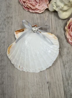 Coquille de baptême strass fleur et noeud