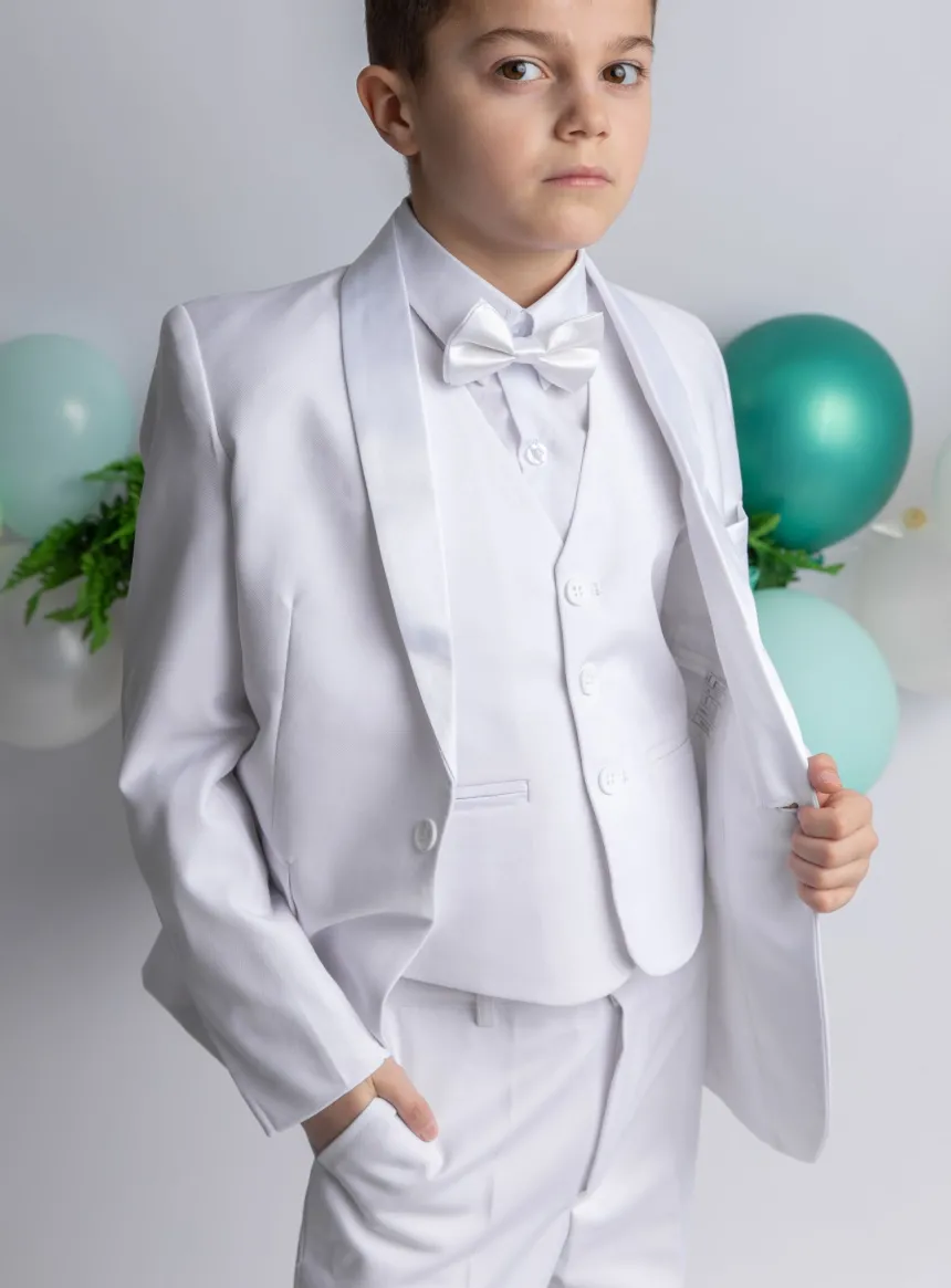 Costume blanc cérémonie enfant complet 5 pièces Thibault