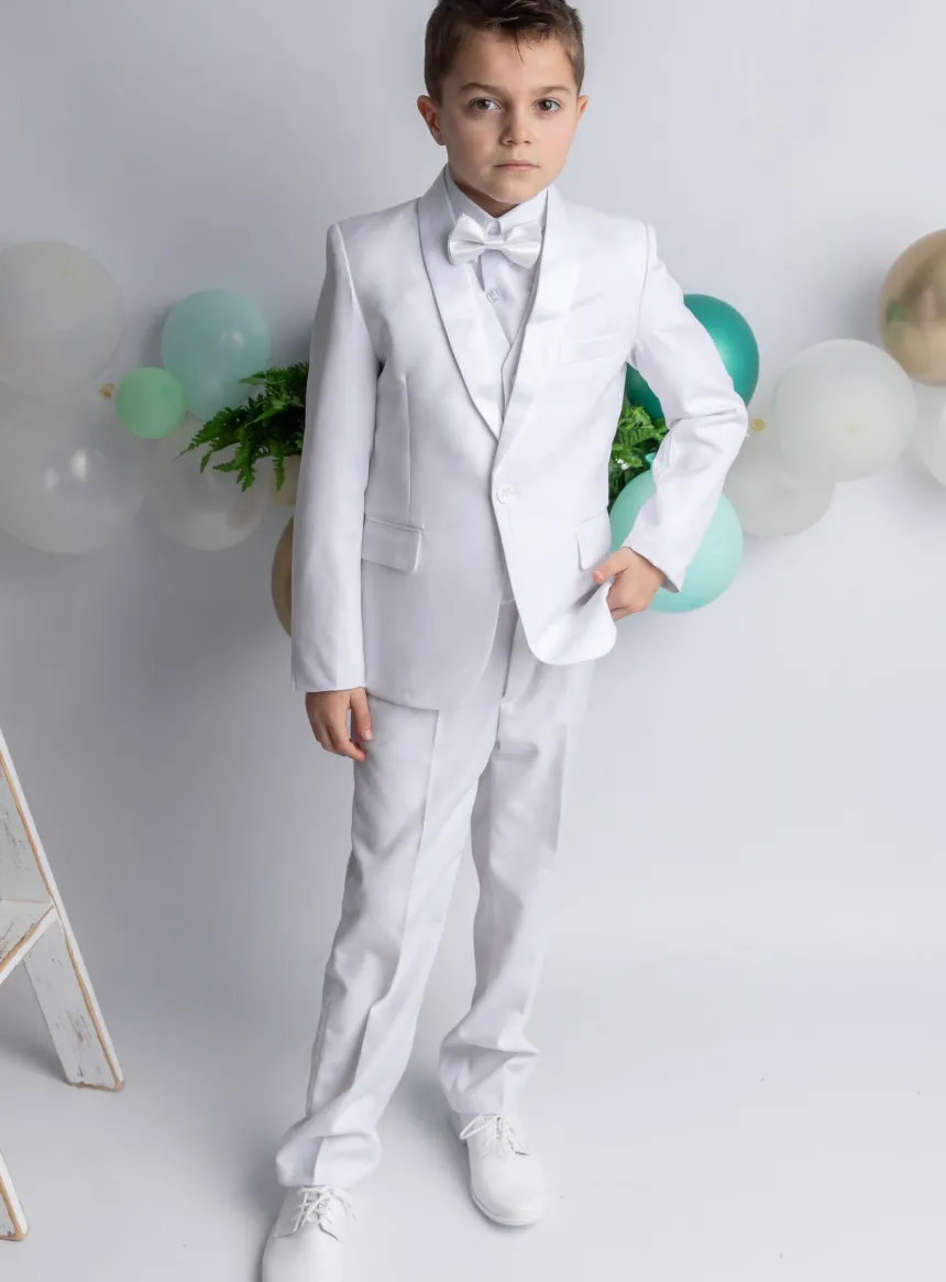 Costume blanc cérémonie enfant complet 5 pièces Thibault