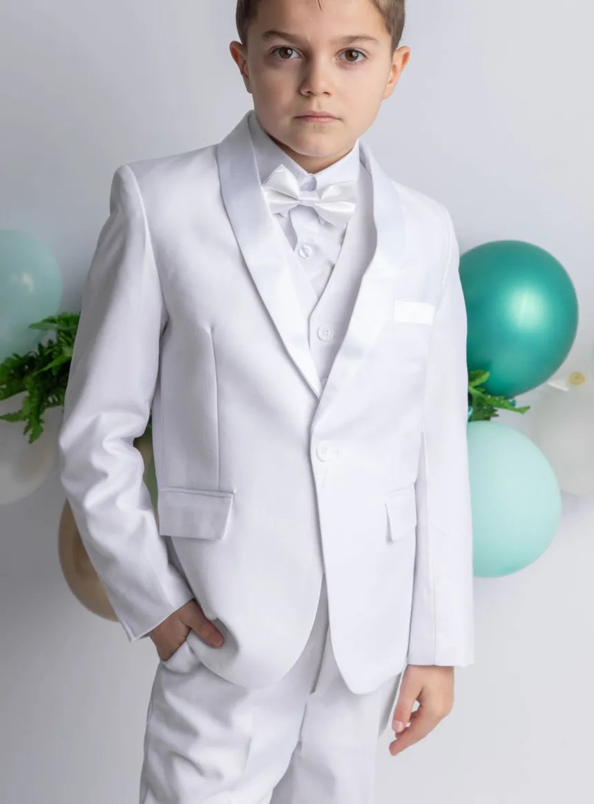 Costume blanc cérémonie enfant complet 5 pièces Thibault