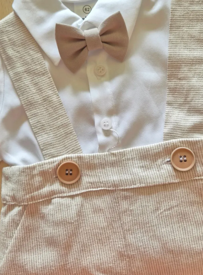 Costume de baptême garçon Paul bermuda en lin et coton