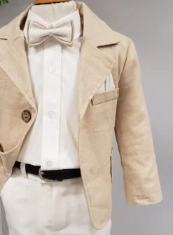 Costume garçon 4 pièces Lin beige et ivoire