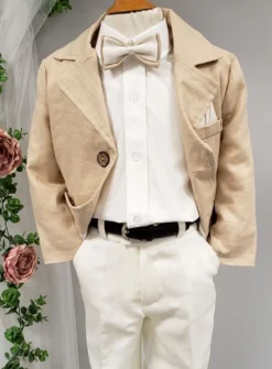 Costume garçon 4 pièces Lin beige et ivoire
