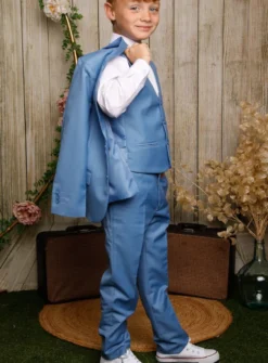 Costume mariage garçon 5 pièces Jean bleu clair