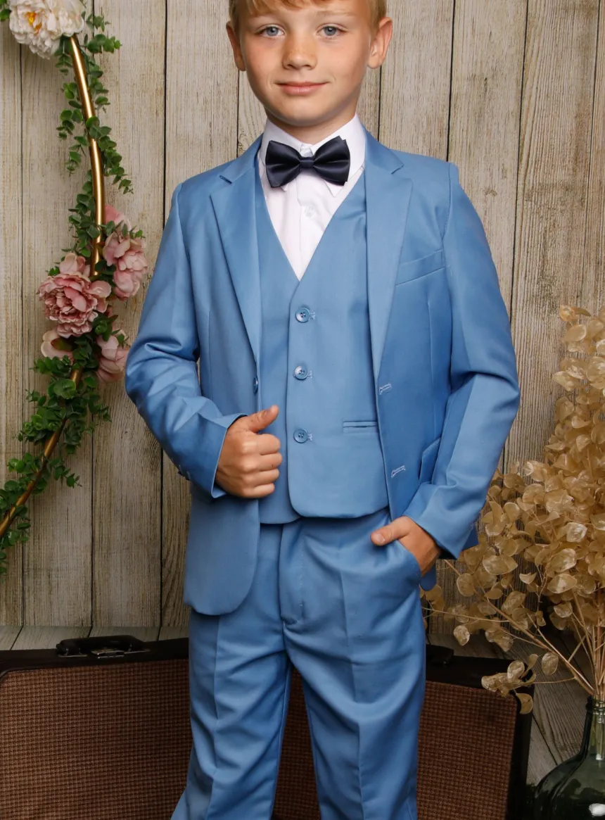 Costume mariage garçon 5 pièces Jean bleu clair