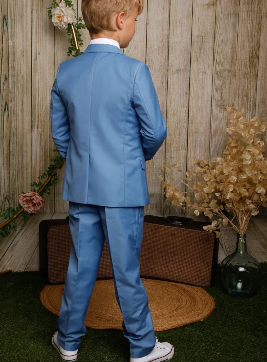 Costume mariage garçon 5 pièces Jean bleu clair