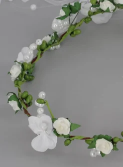 Couronne avec fleurs et rubans Blanc