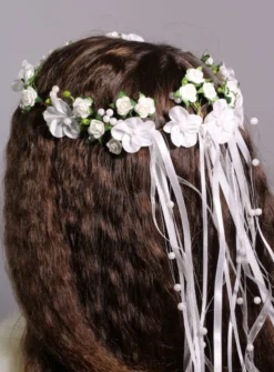Couronne avec fleurs et rubans Blanc