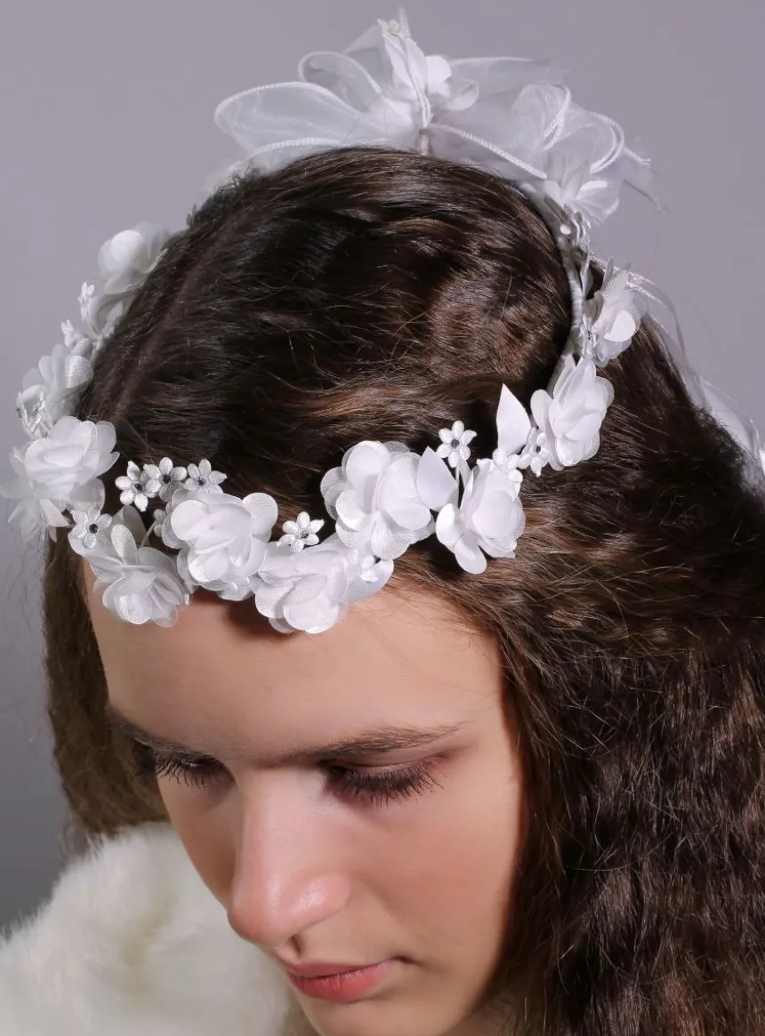 Couronne de communion fleur et ruban Blanc