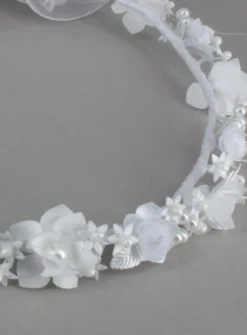 Couronne de communion ronde blanche fleur ruban Blanc
