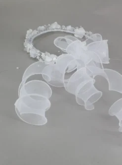 Couronne de communion ronde blanche fleur ruban Blanc