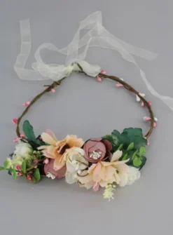 Couronne de fleurs champètres Rose
