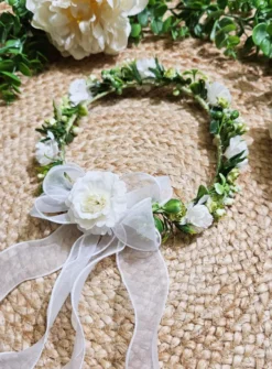 Couronne de Fleurs Ivoire et Feuillage Champêtre