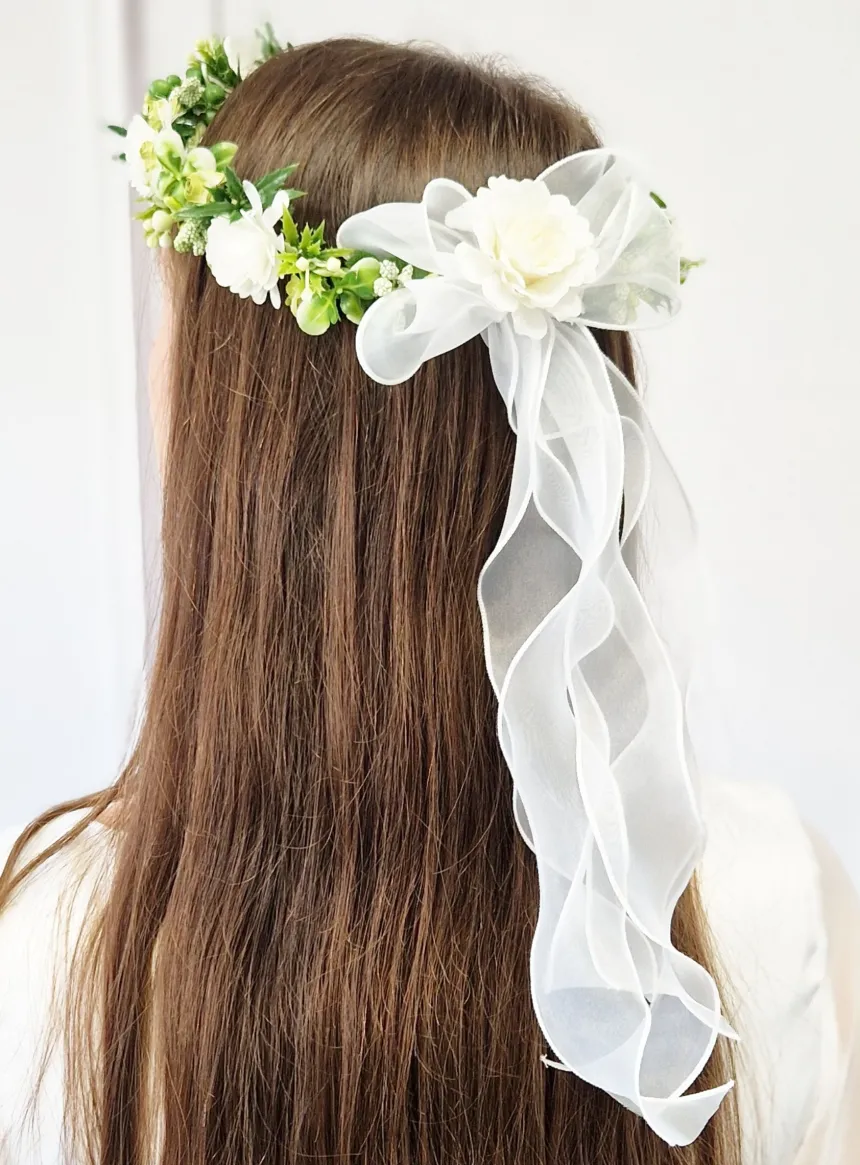 Couronne de Fleurs Ivoire et Feuillage Champêtre
