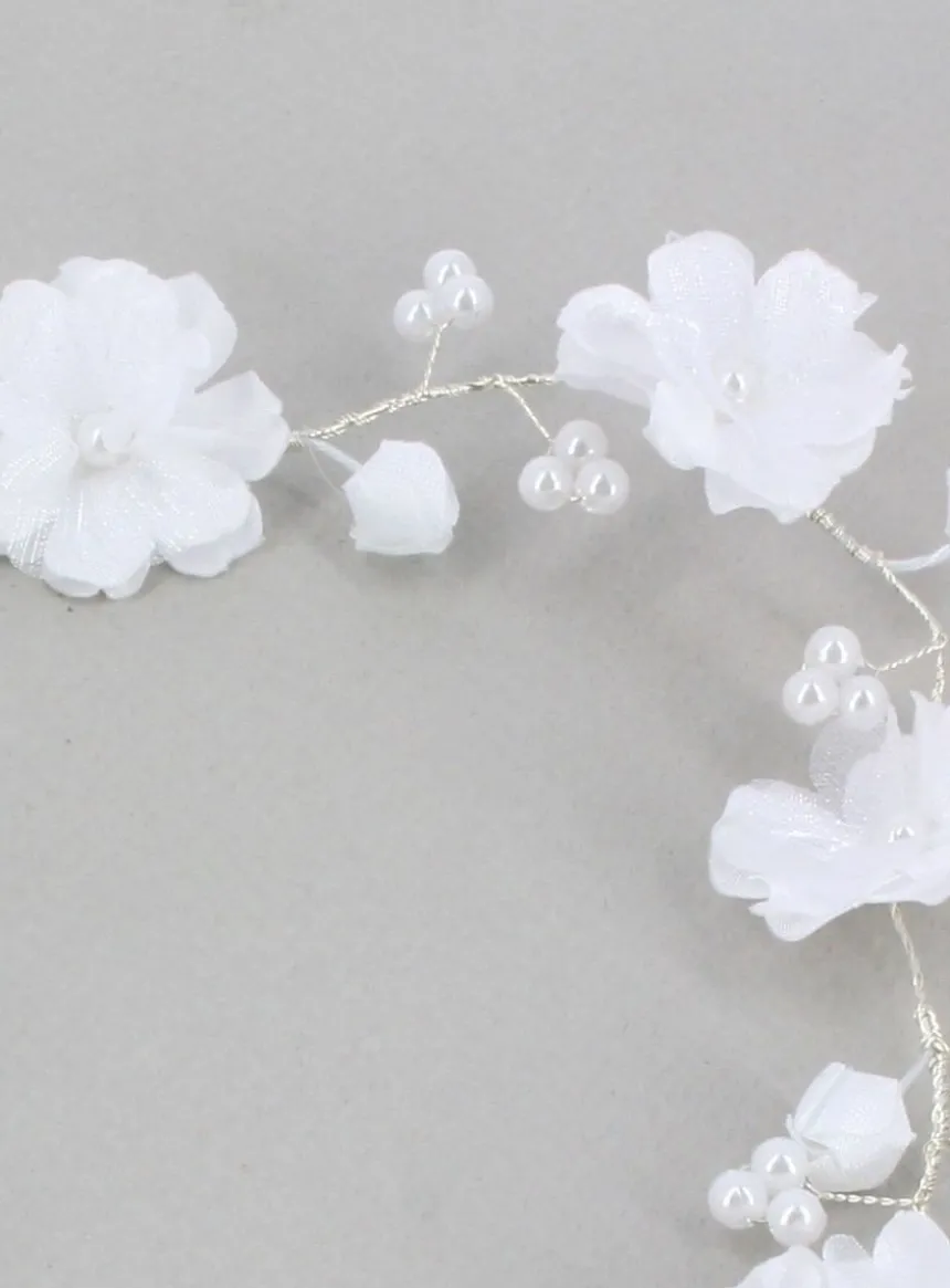 Couronne de fleur souple avec fleurs et perles Blanc