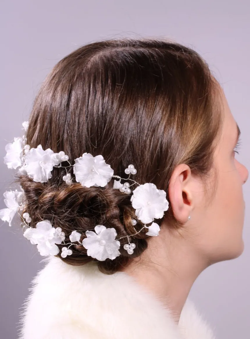 Couronne de fleur souple avec fleurs et perles Blanc
