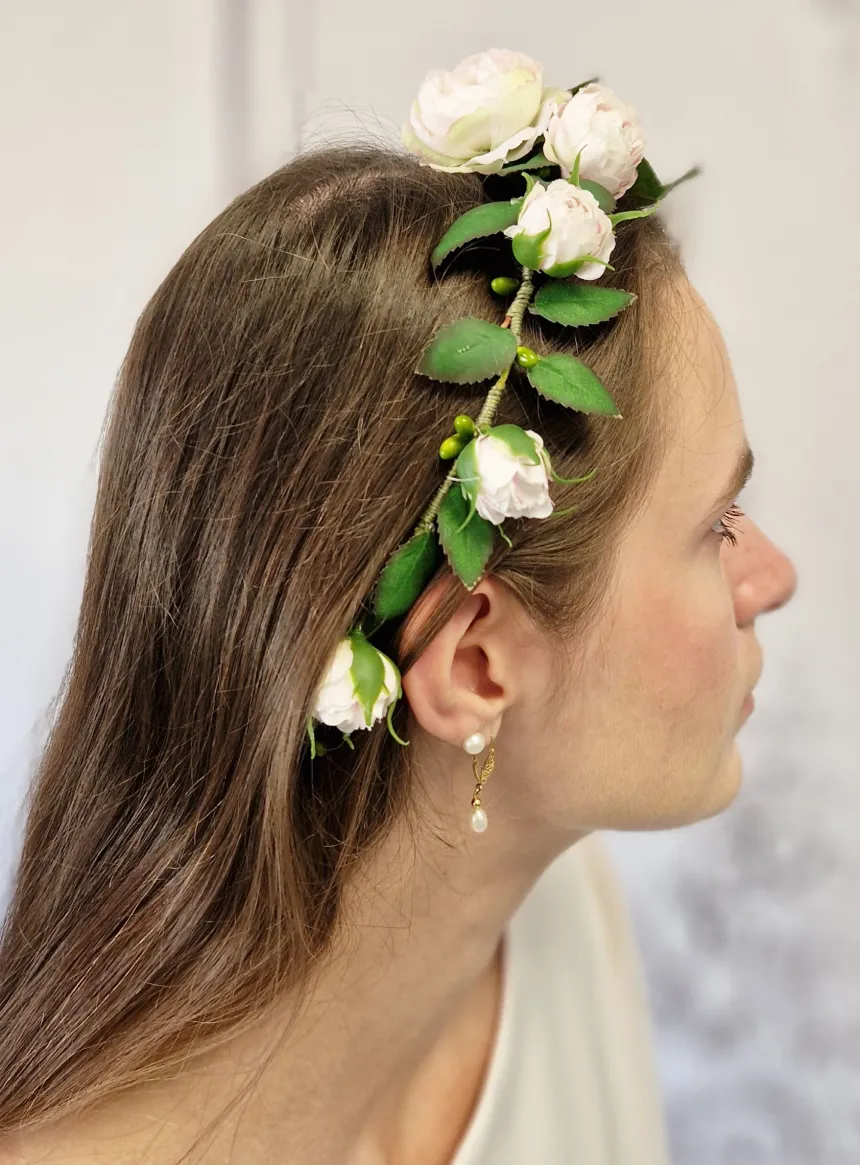 Couronne de Fleurs Souple avec Pivoines Roses Tendres
