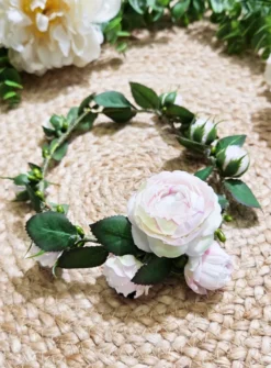 Couronne de Fleurs Souple avec Pivoines Roses Tendres