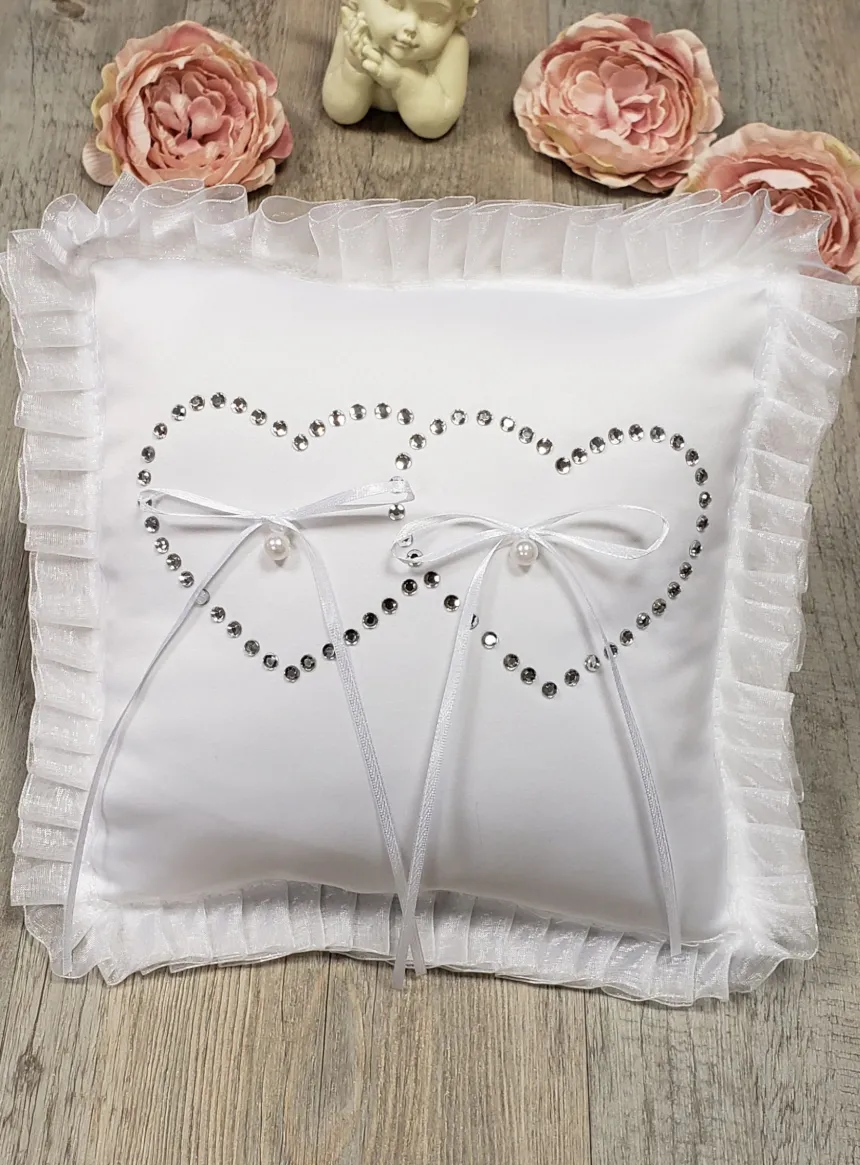 Coussin pour bagues de mariage cœurs et strass