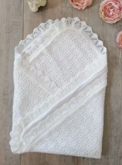 Couverture crochet blanche bébé doublée coton Blanc