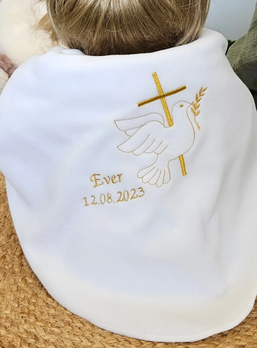 Couverture de baptême - Personnalisable Blanc