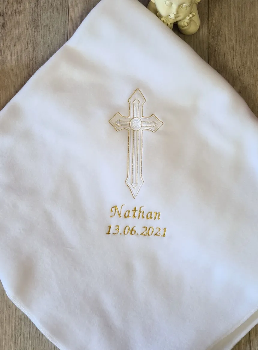 Couverture de baptême - Personnalisable Blanc