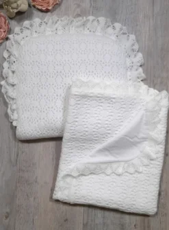 Couverture et coussin de baptême Blanc
