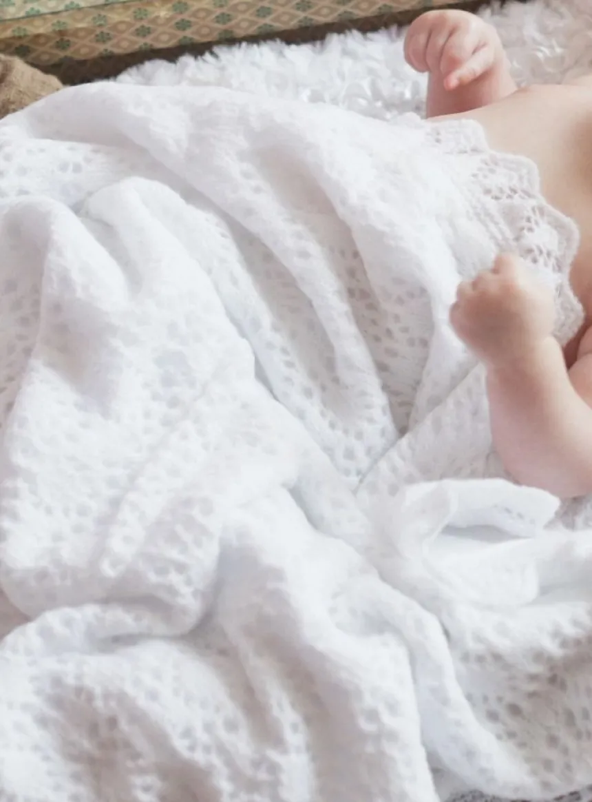 Couverture et coussin de baptême Blanc