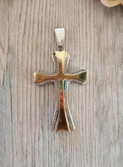 Croix de communion bicolore structurée Or