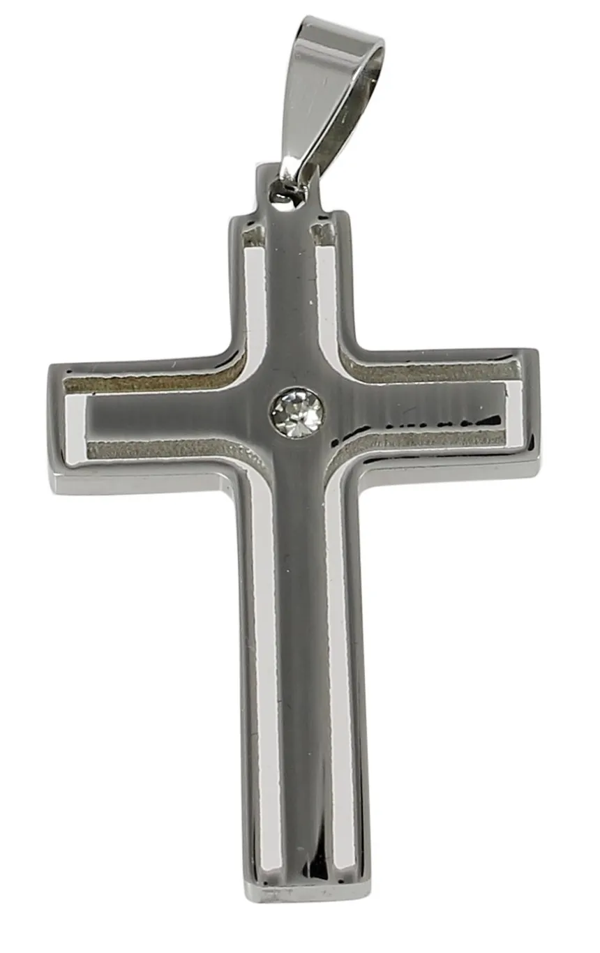 Croix de communion ou baptême avec strass Gris argent